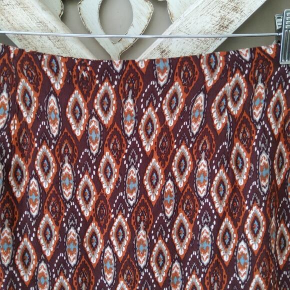 Premise Women's Paisley Ruffle Hem Side Zip A-line Skirt in Brown - Picture 3 of 6